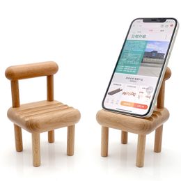 Universal Party Favor Lazy Mobile Phone Holder Solid Wood Beech Table Top Chair Decoration Craft Creative Base Stool Mini Bracket