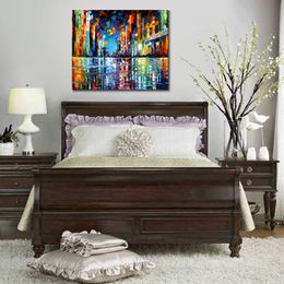 Famous Knife Painting on Canvas Reflections of The Blue Rain Hand Painted Serene Landscapes Modern Wall Art