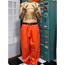 Men's Pants Hiphop American Street Cargo Pants Men's Loose West Baggy Pants Orange Skateboard Straight Pants Streetwear Trousers 230615