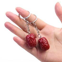 Keychains Sweet Fruit Keychain Jujube Pendant Dried Key Chain Ring Bag Hanging Ornament Jewellery Accessory Funny Fake Food Decoration