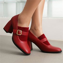 High Heel Women Shoes 2023 Brand New Chunky Heels Lady Shoes Knitted Stitching Classic Round Head Fashion Pumps Dropshopping