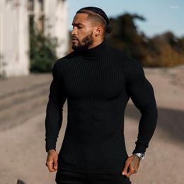 Men's T Shirts Father Sons Classic Black Ribbed Knit Roll Neck Pullover Men Long Sleeve T-Shirt Sports Fitness Tight Casual Bottom Shirt