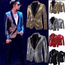 Men's Suits Men's Slim Fit Blazer Suit Jacket Leisure One-Button Sequined Glitter Carnival Costume For Wedding Party Festive