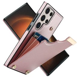 Shockproof PU Leather Pocket 3 Cards Holder Wallet Cases For Samsung Galaxy S23 Ultra S22 S21 S20 FE Note 20 Metal Button Phone Funda