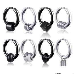 Hoop Huggie Clip On Stainless Steel Earrings Ring Spring Black Women Mens Ear Rings Hip Hop Fashion Jewellery Will And Sandy Gift Dr Dh2Lx