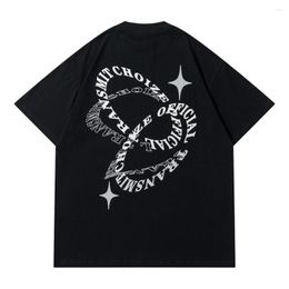 Men's T Shirts Men's Shirt Hip Hop Streetwear Tops Circular Letters Behind Print 2023 Summer T-shirt Cotton Short Sleeve Oversized