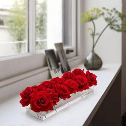 Vases Rectangular Acrylic Vase 15.7 Inches Clear Long 22 Holes Flower Dining Table Floral Desktop Home Decor