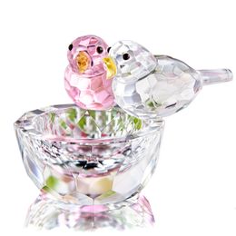 Decorative Objects Figurines H D Handmade Crystal 2 Birds on A Bowl Collection Art Glass Jewelry Ring Holder Status for Table Home Decor 230615