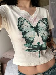 Womens T Shirts Y2K Fairycore Grunge Butterfly Printed Summer Shirt Women Short Sleeve Crop Top Cute Aesthetic Graphic Tee Chic