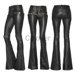 Women's Pants Capris Casual Streetwear Women Punk Gothic Black PU Leather Pants High Waist Bandage Skinny Slim Flared Trousers Women Clothing S-5XL 230615