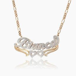 Charms Customized Necklace Double Layer Two Tone Hearts Personalized Custom Gold Plated Name Stainless Steel For Women 230616