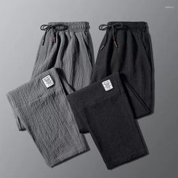 Men's Pants Men'S Medium Waist Linen Summer Comfortable Thin Plain Casual Loose Oversized High Elastic Sports