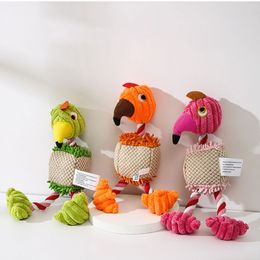 3colors Cute Dog Toys Flamingo Plush Dogs Toys Squeak Cotton Rope Bite Toys Accompany for Medium Small Dog Cats Pet Accessories