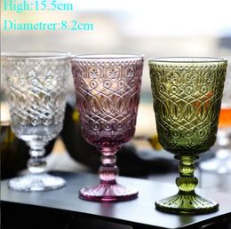 Wholesale 270ml European style embossed stained glass wine lamp thick goblets 7 Colours Wedding decoration gifts FY5882 JN16