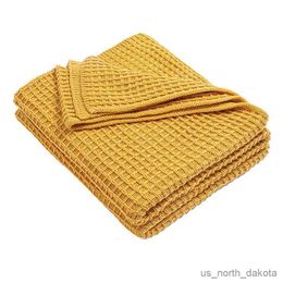 Blanket Grid Knitted Solid Sofa Throw Blanket Checked Couch Blanket for All Seasons Grain Bed Runner Bed Blanket R230616