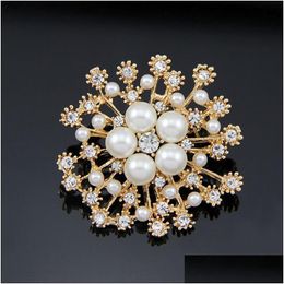 Pins Brooches Crystal Snowflake Brooch Diamond Pearl Cor Scarf Dress Suit Buckle For Women Fashion Jewelry Will And Sandy Gift Drop Dhe6F
