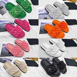 Satin Padded Pool Pillow Slides Slippers women designer Sandal diamond CHANL Interlocking C Buckle Platform Mules Slip Flats sliders Embossed summer shoes