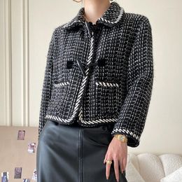 Women's Jackets French Cow Horn Button Coat Short Long Sleeve Tweed Woven Autumn Small Fragrant Women's Dress