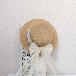 Wide Brim Hats 1-6Years Infant Kids Baby Girls Straw Big Bowknot Sun Protect Caps Summer Beach Headwear Fashion