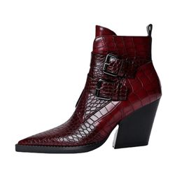 2023 New Womens Stone Pattern Ankle Boots Elegant High Heels Western Cowboy Boats Party Dress Designer Shoes Big Size 42 43 45