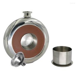 Hip Flasks 5oz Stainless Steel Round Flask Multi-functional Portable Embedded Wine Glass Cup 4pc/lot