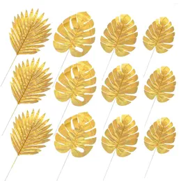 Decorative Flowers OYARD 20pcs Artificial Palm Leaves Decor Simulated Tropical Decoration (Golden)