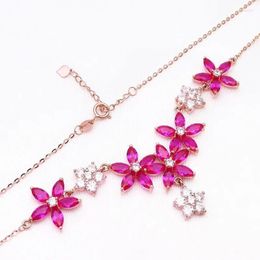 Chains Classic 585 Purple Gold Ladies Luxury Ruby Flower Necklace Plated 14k Rose Sweet Wedding Choker Pendant Jewellery