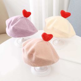 Berets Fashion New Women Wool Solid Color Beret Toddler Baby Girls Winter Knit Beanie Hat Cap Love Heart Woolen Yarn Warm Baret Z0613