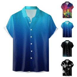 Men's T Shirts Button Long Sleeve Turn Down Shirt Mens 3D Digital Printing Pocket Buckle Lapel Short 8 Simple