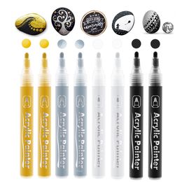 Markers 8Pack/set Black White Acrylic Paint Markers Pens for Rock Painting Stone Canvas Glass Metallic Ceramic Paper Drawing Water-Based 230615