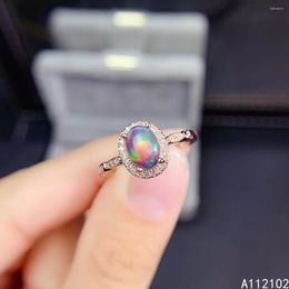 Cluster Rings KJJEAXCMY Fine Jewellery 925 Sterling Silver Inlaid Natural Black Opal Girls' Exquisite Chinese Style Simple Gem Ring