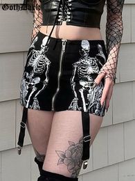 Skirts Goth Dark Skull Graphic Mall Gothic Aesthetic Mini Grunge Punk Low Raise Emo Sexy Skinny Skirt Zip Up Fashion Alt Clothes 230616