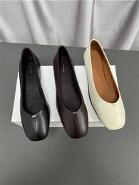 The Row Style New Pure Cowhide Original Casual Flat Single Shoes Soft Leather Grandma Shoes Ballet Shoes Women