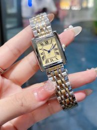 Женские часы Tank Square, дизайнерские кварцевые часы с бриллиантами премиум-класса, размер x браслет из нержавеющей стали, сапфировое стекло es