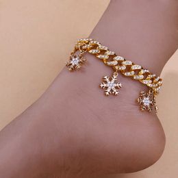 Anklets Bling Ice Out Cuban Link Snowflake Anklets for Women Wholesale Chunky Men Crystal Punk Hip Hop Barefoot Sandals Summer Anklet 230608