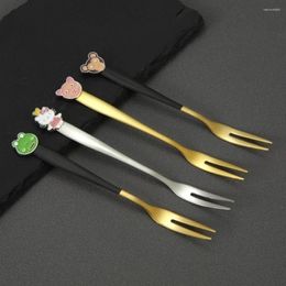 Dinnerware Sets 5Pcs Cartoon Fruit Fork Stainless Steel Mini Kids Cake Toothpick Tableware Accessories Party Decoration 14.5cm