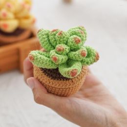 Decorative Flowers 1PC Lovely Artificial Mini Hand Woven Crochet Succulent Potted Plants Knitting Pot Plant Ornament Office Room Decoration