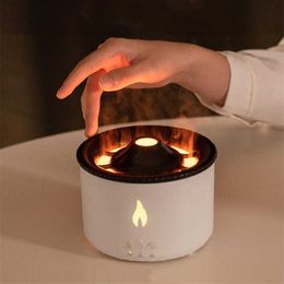 Humidifiers Office Home Desktop Air Humidifier Electric Aroma Essential Diffuser with Flame Lamp Eruption Fragrance Machine