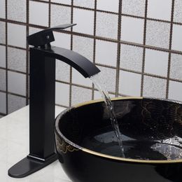 Bathroom Sink Faucets Waterfall Faucet Matte Black Basin Cover Plate Hose Deck Mounted Torneira Bathtub Mixer Water Tap