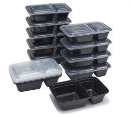 Storage Bottles Mainstays 15PK 2-Compartment Meal Prep Food Container Clear Lid & Black 900ML