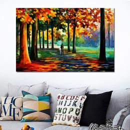 Contemporary Abstract Canvas Art Orange Forest Handmade Landscape Oil Painting Living Room Wall Decor