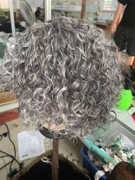 Short natural curly Salt and pepper grey wig silver grey women hair wig machine made non lace wig real hair soft comfortable Diva1