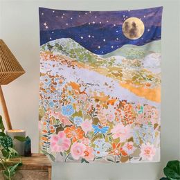 Tapestries Psychedelic Floral Tapestry Hippie Flower Wall Carpets Dorm Decor Starry Sky Carpet home decoration wall macrame curtain 230615