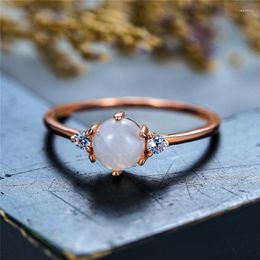 Cluster Rings Luxury Female Real Small Natural Moonstone Ring Rose Gold Love Engagement Vintage Wedding Band For Women