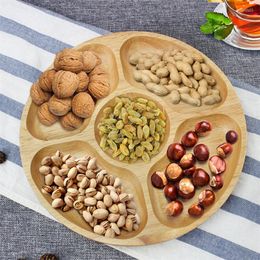 Plates Japanese Style Natural Wooden Round Divided Plate Creative Dessert Snack Nut Storage Tray Candy Dish Kitchen Tableware