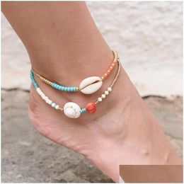 Anklets White Shell Beads Anklet Chain Summer Beach Gold Chains Wrap Foot Bracelet Women Fashion Jewellery Will And Sandy Gift Drop Del Dhrap