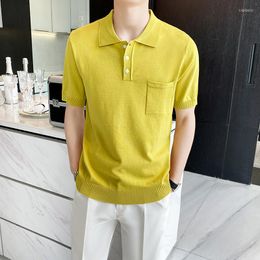 Men's T Shirts Summer Short-sleeved T-shirt Men Slim Fit Fashion Casual Knitted Shirt British Style Lapel Knit Tshirt Tops M-3XL
