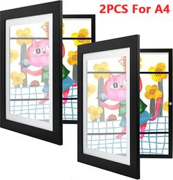 Paintings 2PCS Children A4 Art Frames Magnetic Front Opening For Poster Po Drawing Pictures Kids Toy Display Home Decor 230616