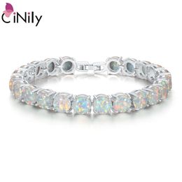 Chain CiNily White Fire Opal Stone Chain Link Bracelets Bangles Silver Plated Luxury Larger Boho Bohemia Summer Jewelry Gifts Woman 230616