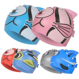 Swimming Caps Kids Children Waterproof Swim Cap Cartoon Animal Swimming Pool Beach Silicone Caps Hat Protect Ears Long Hair For Boys Girls 230616